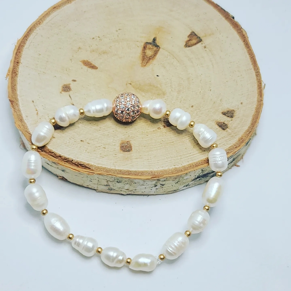 Freshwater Pearl Zirconia charm bracelet
